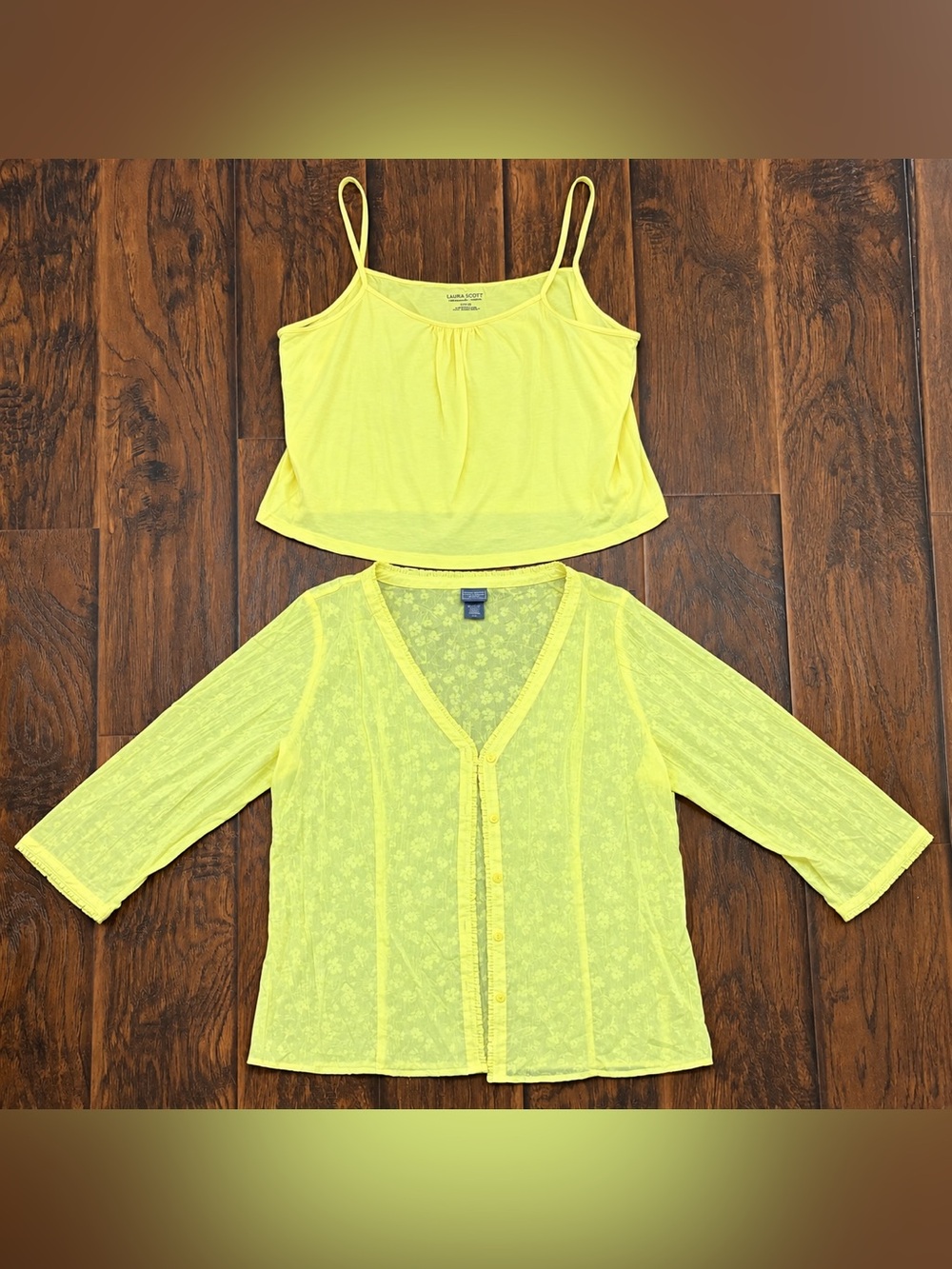 Laura Scott Petite Yellow Tank & Sheer Floral Cover-Up Set LP